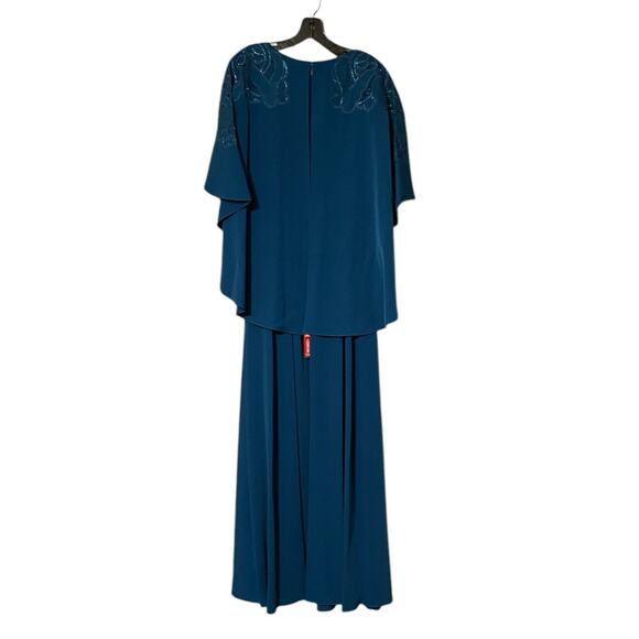Sachin & Babi Size 2 NWT Moroccan Blue Crepe Embroidered Wren Cape Maxi Gown - Picture 6 of 12